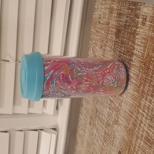 Lilly Pulitzer Travel Tumbler Mug Cup Pink Blue Green BPA Free 16oz EUC